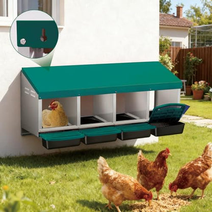 Garvee 4-Hole Rollaway Chicken Nesting Box for Hens –Chicken Nest Box with Removable Trays, Easy Egg Collection & Cleaning, Wall Mount or Freestanding, Sturdy Chicken Laying Boxes, Green - color: Green-4 Hole
