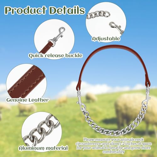 Misdary 4 Pack Goat Collars with Bells, Adjustable Iron Goat Chain Halter 14''-24'' Long for Sheep Horse Dog Cow Calf Farm Animal Supplies Accessories Animal Lovers Gift (Brown)