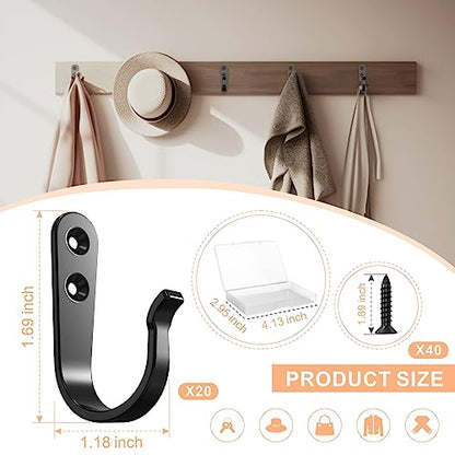 BREYDROK 20PCS Heavy Duty Metal Coat Hooks for Wall, Single Prong Hanging Hooks with 40 Screws for Towels, Backpacks, Hats & Dog Leashes - color: 20pcs + Black