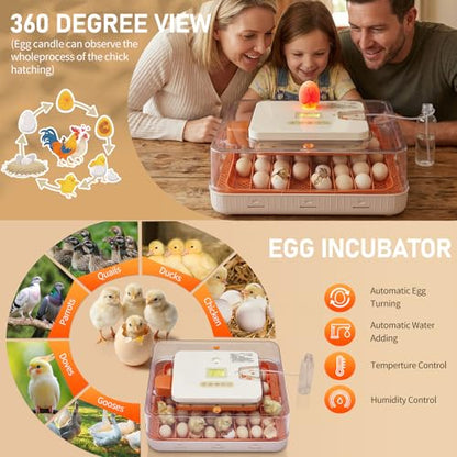 Winado Incubators for Hatching Eggs, 56 Egg Incubator with Automatic Egg Turning, Temperature & Humidity Control, Egg Candler, Automatic Water Filling and Day Counter for Eggs Hatching