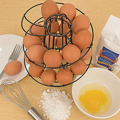 Steel Egg Skelter Dispenser Rack,Spiral Egg Holder, Save space, Egg Display Holder, Wire Chicken Egg Storage Organizer,Egg Basket for Countertop Kitchen (Black) - color: Black