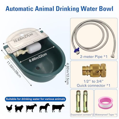Automatic Livestock Waterer Dog Watering Bowl Animals Water Dispenser with Extended Water Hose 79 in, Quick Connector Adapter and 2pcs Expansion Screws, with Drainage Hole for Horse Cattle Goat Dog