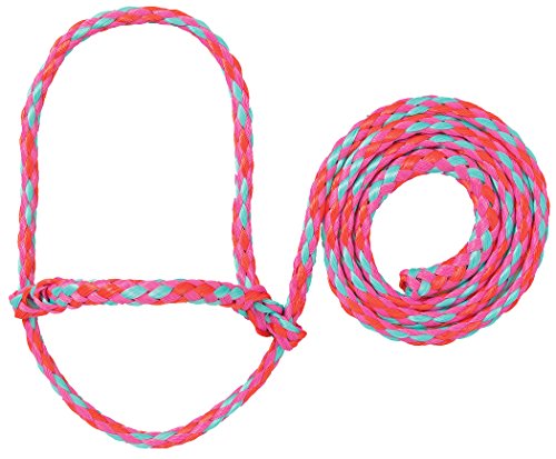 Weaver Livestock Braided Poly Rope Halter, 4 ft Modern, Adjustable, Soft Braid Sheep Halter, Livestock Equipment for Sheep, Goats - color: Hot Pink/Coral/Mint