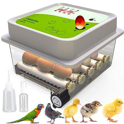 OBI-12 Egg Incubator for Hatching Chickens, Ducks & Other Birds + New 2024 + Automatic Egg Turner + Temperature Control + Humidity Display + Integrated Egg Candler + 5 Year Assurance