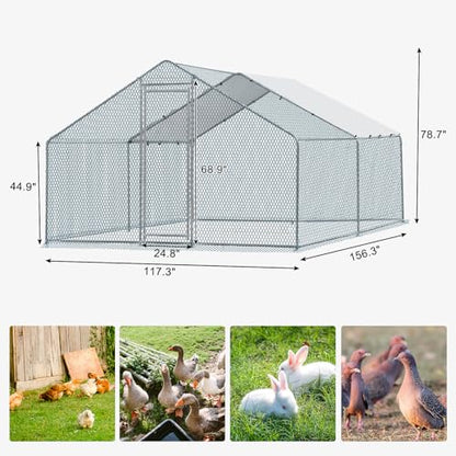 Outvita Chicken Coop, 13×10 FT Large Metal Chicken House, Poultry Habitat Cage with Waterproof Cover, Walk-in Chicken Run Pen for Small Animals, Yard, Farm, Patio - color: Silver, size: 156.0"L x 120.0"W x 78.0"H
