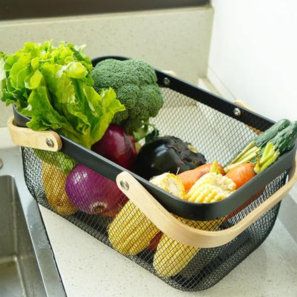 Metal Mesh Steel Harvest Basket, Rectangle Wire Garden Basket with Handle – Multi-Functional Storage Organizer for Gathering Vegetables, Fruits, Kitchen, Garden, Picnic & Cabinet (Ebony) - color: Ebony-Rectangle