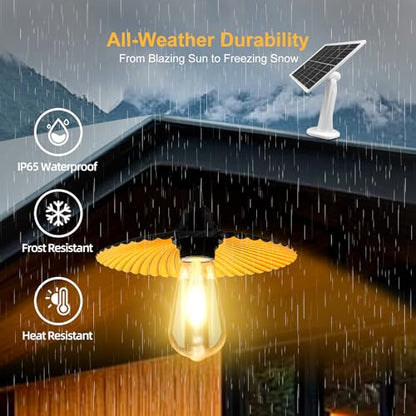 Solar Pendant Light Outdoor, Solar Chicken Coop Light IP65 Waterproof Metal Chandelier Built-in 5200mAh Battery with Pull Cord & Remote Control, for Porch, Shed, Gazebo & Barn