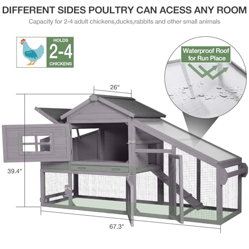 Mobile Chicken Coop with Wheels, Outdoor Hen House with Leak-Proof Tray, UV-Resistant Roof & Nesting Box for Chickens, Ducks, Rabbits (Grey) - color: Grey