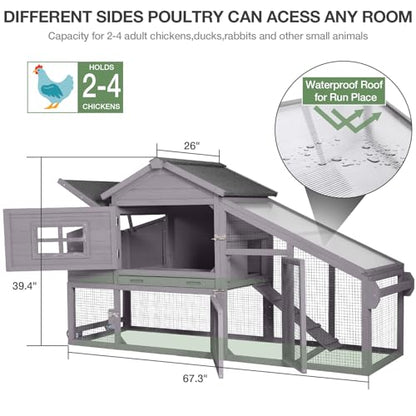 Mobile Chicken Coop with Wheels, Outdoor Hen House with Leak-Proof Tray, UV-Resistant Roof & Nesting Box for Chickens, Ducks, Rabbits (Grey) - color: Grey
