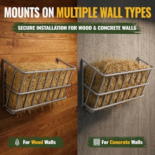 25 Gallon Wall Mount Hay Feeder, Metal Hay Rack for Goats and Horses | Galvanized steel, livestock feeding rack, barn stall feed holder, space-saving, rounded edges, easy install - color: 25 Gallon