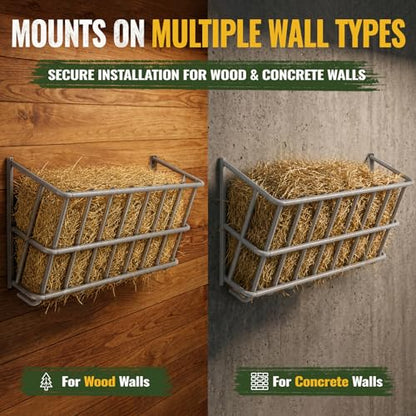 25 Gallon Wall Mount Hay Feeder, Metal Hay Rack for Goats and Horses | Galvanized steel, livestock feeding rack, barn stall feed holder, space-saving, rounded edges, easy install - color: 25 Gallon