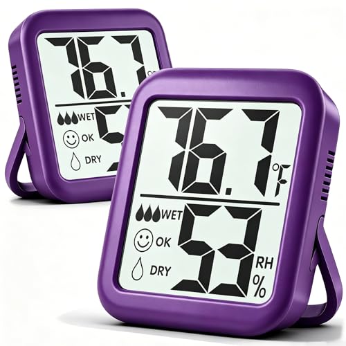 Antonki 2 Pack Room Thermometer for Home, Hygrometer Indoor Humidity Meter Gauge, Digital Temperature and Humidity Monitor Sensor for House, Terrarium, Incubator, Greenhouse - Battery Included - color: 2 Pcs* Lavender Purple
