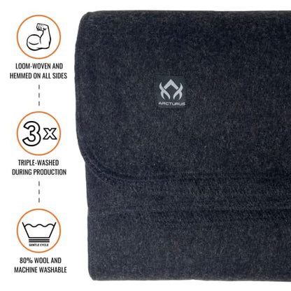 Arcturus Military Wool Blanket - Warm, Thick, Washable - Great for Outdoors, Camping, Stadium Blanket, Picnics, Travel - Car & Bushcraft Survival Kits - color: Charcoal