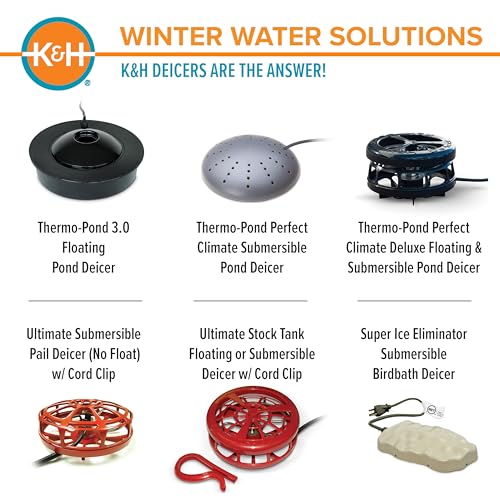 K&H Thermostatically Controlled Stock Tank Deicer – Floating or Submersible Livestock Water Heater with Protective Cage & Cord Clip – Safe for Plastic, Rubber & Metal Tanks - 1000 Watt - size: 1000 Watts