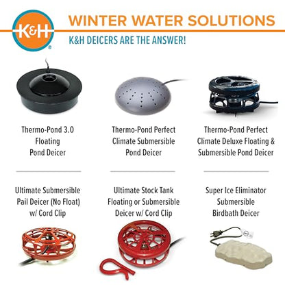 K&H Thermostatically Controlled Stock Tank Deicer – Floating or Submersible Livestock Water Heater with Protective Cage & Cord Clip – Safe for Plastic, Rubber & Metal Tanks - 1000 Watt - size: 1000 Watts