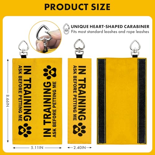 in Training Ask Before Petting Me Dog Leash Wrap, Highly Visible Yellow Warning Sleeve with Heart Snap Hook, Durable Double-Sided Canvas Lead Cover for Reactive Dogs, Service Dogs - color: Ask Before Petting Me