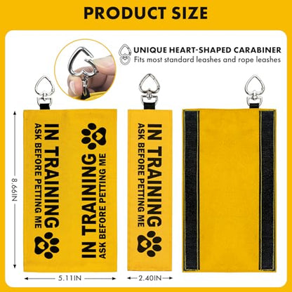 in Training Ask Before Petting Me Dog Leash Wrap, Highly Visible Yellow Warning Sleeve with Heart Snap Hook, Durable Double-Sided Canvas Lead Cover for Reactive Dogs, Service Dogs - color: Ask Before Petting Me
