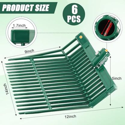 WILLBOND 6 Pcs Manure Fork Head 18 Tines Pitch Fork Head with Screws and Nuts Durable Stable ABS Plastic Replacement Pitchforks for Gardening Horse Stall Picking up Manure Grass Hay Olive
