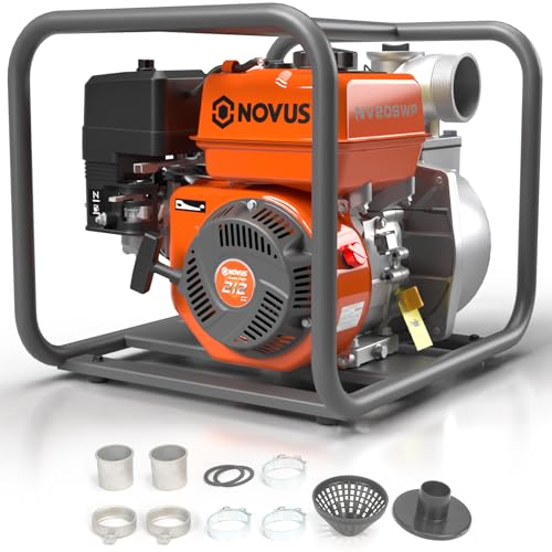 NOVUS 2-inch Semi Trash Pump, 212cc 4 Cycle Engine, 141 GPM 100ft Lift 23ft Suction, Gas Powered Water Pump for Pond Pool Draining Gardening Irrigation,EPA Certified - size: 2" Semi Trash Pump