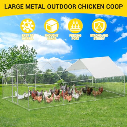 Walk in Chicken Run Cage Coop, Galvanised Steel En Poultry House Dog Pen House Cage Rabbit Hutch Pet Playpen Garden with Waterproof Cover for Backyards, Farms - size: 9.8'Wx 19.7'Dx6.6'H