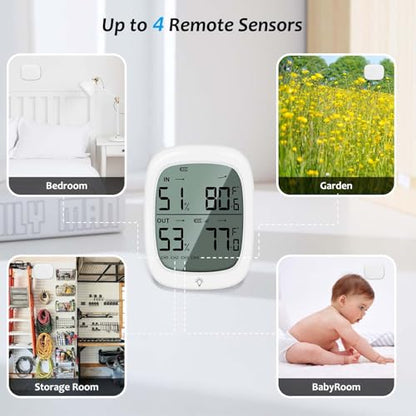 RUIKORING Indoor Outdoor Thermometer Wireless Hygrometer with Remote Sensor, 330ft Range High Accuracy Digital Temperature Humidity Monitor, Large Backlit Display for Home Greenhouse Baby Room Patio