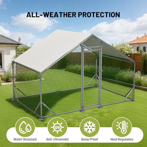 Metal Chicken Coop 20×10×6.56FT,Chicken Run Pen with Spire Roof,Water-Proof and UV-Proof Cover,Secure Mesh Walk-in Hens Fence with Lockable Door,Poultry Cage for Small Animal Like Hens,Ducks,Rabbits - size: 240.0"L x 80.0"W x 80.0"H