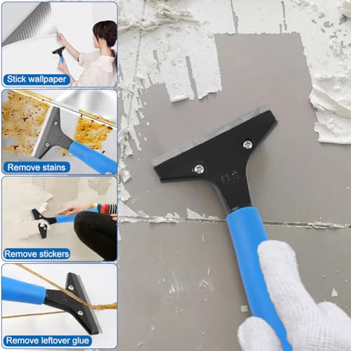 Heavy Duty Floor Scraper, 8" Wide Razor Blade Scraper Tool with 48" Long Handle, 10PCS Extra Metal Blades for Cleaning Wall Glass Floor Paint Gum Stains Stickers Linoleum Stove Top
