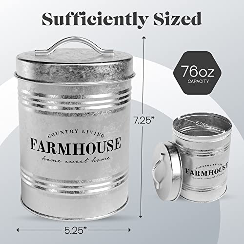 Amici Home Farmhouse Galvanized Canister | Dry Food Storage Container | Airtight Lid | 76 Oz Capacity | Farmhouse Décor | Rustic Metal Canister for Kitchen Countertop