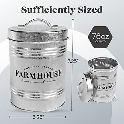Amici Home Farmhouse Galvanized Canister | Dry Food Storage Container | Airtight Lid | 76 Oz Capacity | Farmhouse Décor | Rustic Metal Canister for Kitchen Countertop