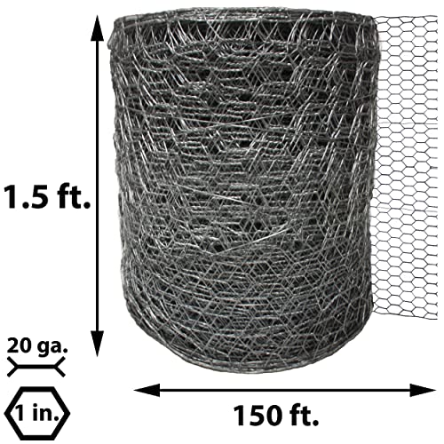 Acorn International PN118150 1"X18"X150' Poultry Netting, 1.5' Wide X 150' Long, Silver - size: 1.5' Wide X 150' Long, style: 1" Hexagon Pattern