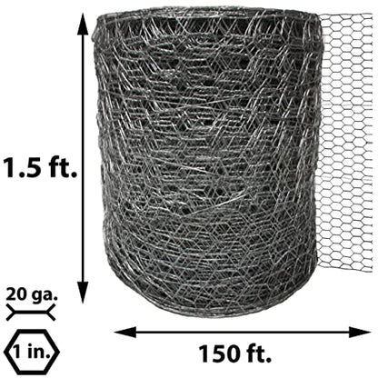 Acorn International PN118150 1"X18"X150' Poultry Netting, 1.5' Wide X 150' Long, Silver - size: 1.5' Wide X 150' Long, style: 1" Hexagon Pattern