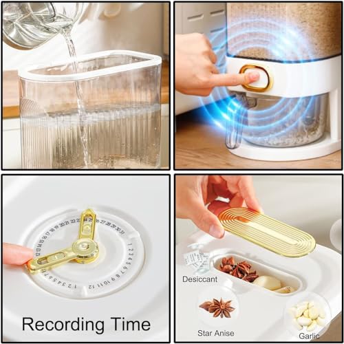Gagee 22 Lbs Rice Dispenser, Clear | Grain Container Storage, With Lid, Measuring Cylinder, Moisture Proof, Household Cereal Dispenser Bucket - color: 22 Clear
