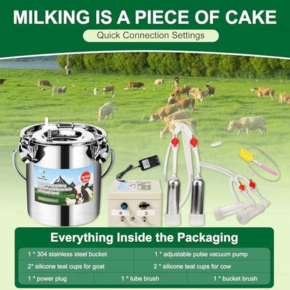 Upgrade 2-in-1 Goats and Cows Milking Machine, 0.8Gal/3L Food-Grade Stainless Steel Bucket with 5200mAh Built-in Rechargeable Battery, 4 Teat Cups, Cordless Pulsation Vaccum Electric Milking Machine - size: 3L Two-in-One Milking Machine
