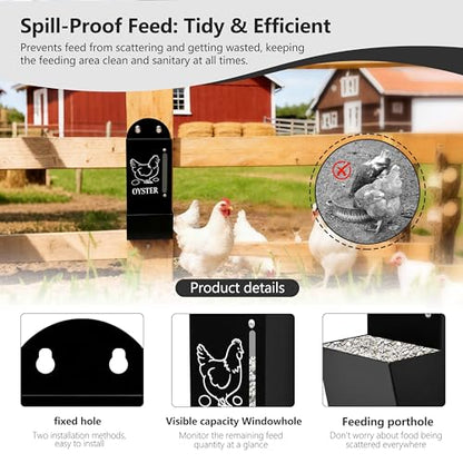 Chicken Grit and Oyster Shell Feeder, Poultry Feeder with Visual Window, No-Mess Weatherproof, Metal Hanging Gravity Chicken Feeder, Chicken Coop Accessories (Grit-Black) - color: Black