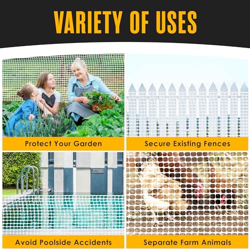 Houseables Plastic Fence, Plastic Mesh Fence, Mesh Fencing, Deer Netting, Cat Netting, Temporary, Wire Fencing, Balcony, Pets, Garden, Chicken, Poultry, Dogs, Construction, Yard, White, 4 x 50 FT Roll - color: White