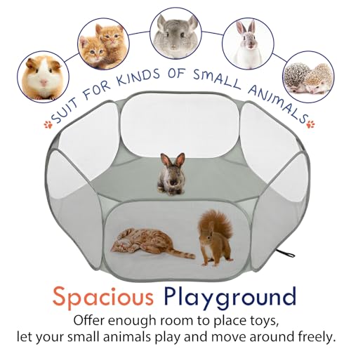 Pawaboo Small Animals Playpen, Waterproof Small Pet Cage Tent with Strong Steel Wire Frame, Portable Outdoor Yard Fence for Chick/Kitten/Puppy/Guinea Pig/Rabbits/Hamster/Chinchillas, Gray - color: Gray