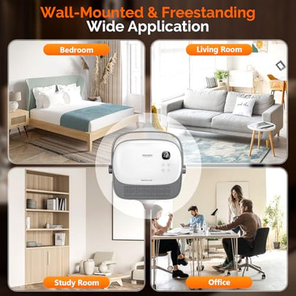 ROVSUN 1500W Small Wall Mounted Space Heater with Remote Control, PTC Heating Element & 3s Fast Heating, Wall Electric Heater with Portable Handle, 12H Timer, for Indoor Use, Samll Room, Bedroom, Home