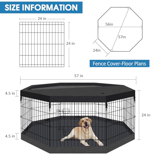 Peekaboo Dog Playpen 24" H 8-Panel with Top Cover & Bottom Pad, Black | 24 Inch 8 Panel Foldable Metal Dog Playpen with Top Cover and Waterproof Bottom Pad - style: Playpen + top and bottom cover