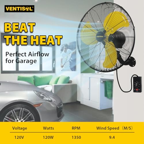 VENTISOL 20 Inch Wall Mount Fan Oscillating, 4,460 CFM High Velocity Industrial Wall Fan for Indoor, Commercial, Residential, Warehouse, Greenhouse, Workshop, Basement - size: Osc. 20 inch