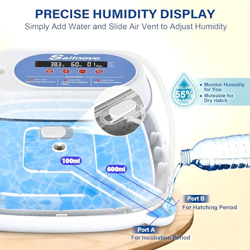 Sailnovo 24 Egg Incubators for Hatching Eggs - Automatic Temperature Control and Egg Turning, Egg Candler, 360° Clear View Incubator with 4 Hatching Modes for Chicken, Duck, Quail Eggs (Blue)