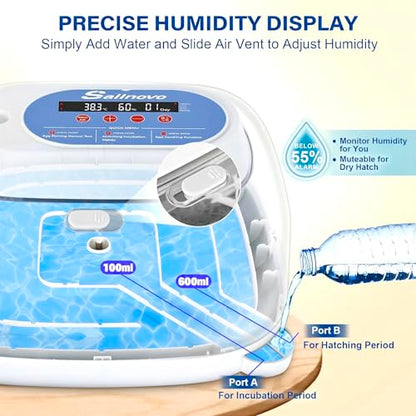 Sailnovo 24 Egg Incubators for Hatching Eggs - Automatic Temperature Control and Egg Turning, Egg Candler, 360° Clear View Incubator with 4 Hatching Modes for Chicken, Duck, Quail Eggs (Blue)