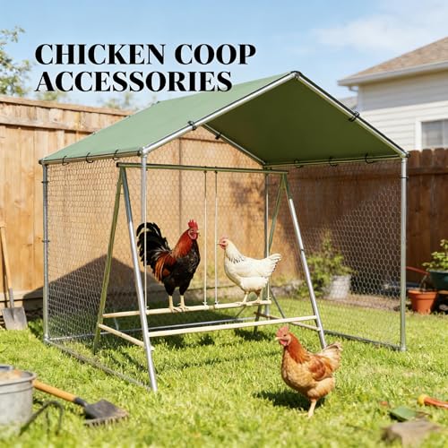 Chicken Swing Set, Metal Frame with Wooden Perches, Garden Poultry Entertainment, Coop Accessories,Chicken Perch for Coop,Chicken Roosting Bars