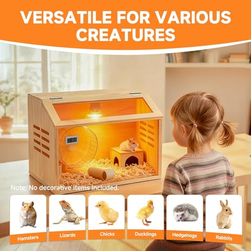 Brooder Box for Chicks Thick Wooden Chicken Brooder Box with Pre-Drilled Holes, Heating Lamp & Thermometer Included, Suitable for Chicks, Ducks, Quails, Hamsters & Small Animals 15.7 x 12 x 12 in - size: Small(15.7x12x12 in)