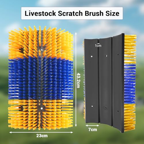 3PCS Heavy-Duty Livestock Scratching Brush, Wall-Mount Grooming & Back Scratch Brush for Horse, Cow, Goat, Pig - Easy Mount Durable Animal Brushes for Pasture, Barn & Stable - color: Blue-yellow