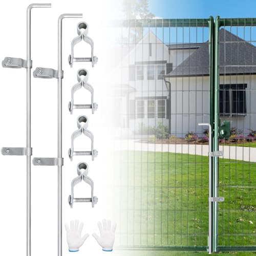 Cane Bolt Gate Drop Rod for Chain Link Fence 1-3/8" x 32" [Pack of 2]Gate Drop Rod Kit for Single or Double Gate,Heavy Duty Galvanized Steel Ground Latch Fence Drop Pin with Extra 4 Gate Frame Hinges - size: 1-3/8" × 32" (2 PACK)