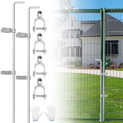 Cane Bolt Gate Drop Rod for Chain Link Fence 1-3/8" x 32" [Pack of 2]Gate Drop Rod Kit for Single or Double Gate,Heavy Duty Galvanized Steel Ground Latch Fence Drop Pin with Extra 4 Gate Frame Hinges - size: 1-3/8" × 32" (2 PACK)