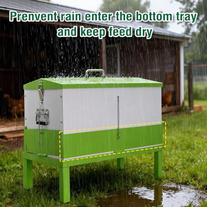 Automatic Chicken Feeder Large Capacity No-Waste Waterproof Poultry Feeder | Stainless steel metal feeder port Hens flocks ducks Roosters backyard Coop Outdoor conical Lid rodent rain proof hanging
