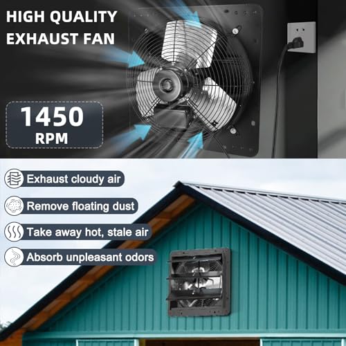Criditpid 14 Inch Pure Copper Shutter Exhaust Fan, Black Through Wall Ventilation Exhaust Fan with ON/OFF Switch for Gable, Home, Shed, Garage, Basement, Kitchen, Attic Ventilation, 1088CFM, 1450RPM. - color: with ON/OFF Switch, size: 14 Inch Exhaust Fan