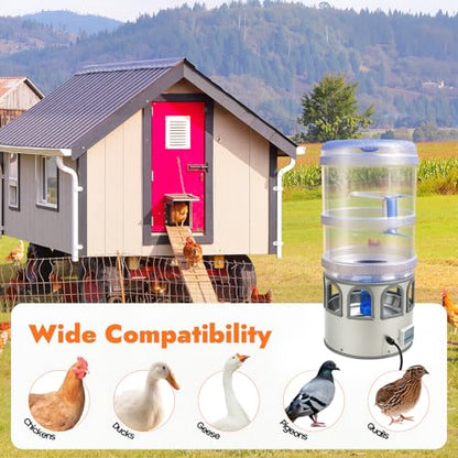 Chicken Water Heater 5 Gal, Heated Poultry Waterer Bowl for Ducks Geese | 80W Adjustable Temperature 32-122°F, Stainless Steel with LED Display & 9 Drinking Windows for Outdoor Livestock