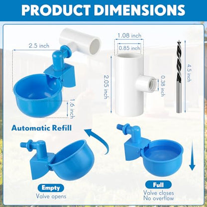 LemonRoad 30 Set Automatic Chicken Waterer Cups with 1/2" PVC Tee Fitting Chicken Drinking Bowl, Poultry Drinker Mounting Hole Opener,Water Dispenser Feeder for Duck, Goose, Turkey, Pigeon(Blue Black) - color: Blue Black
